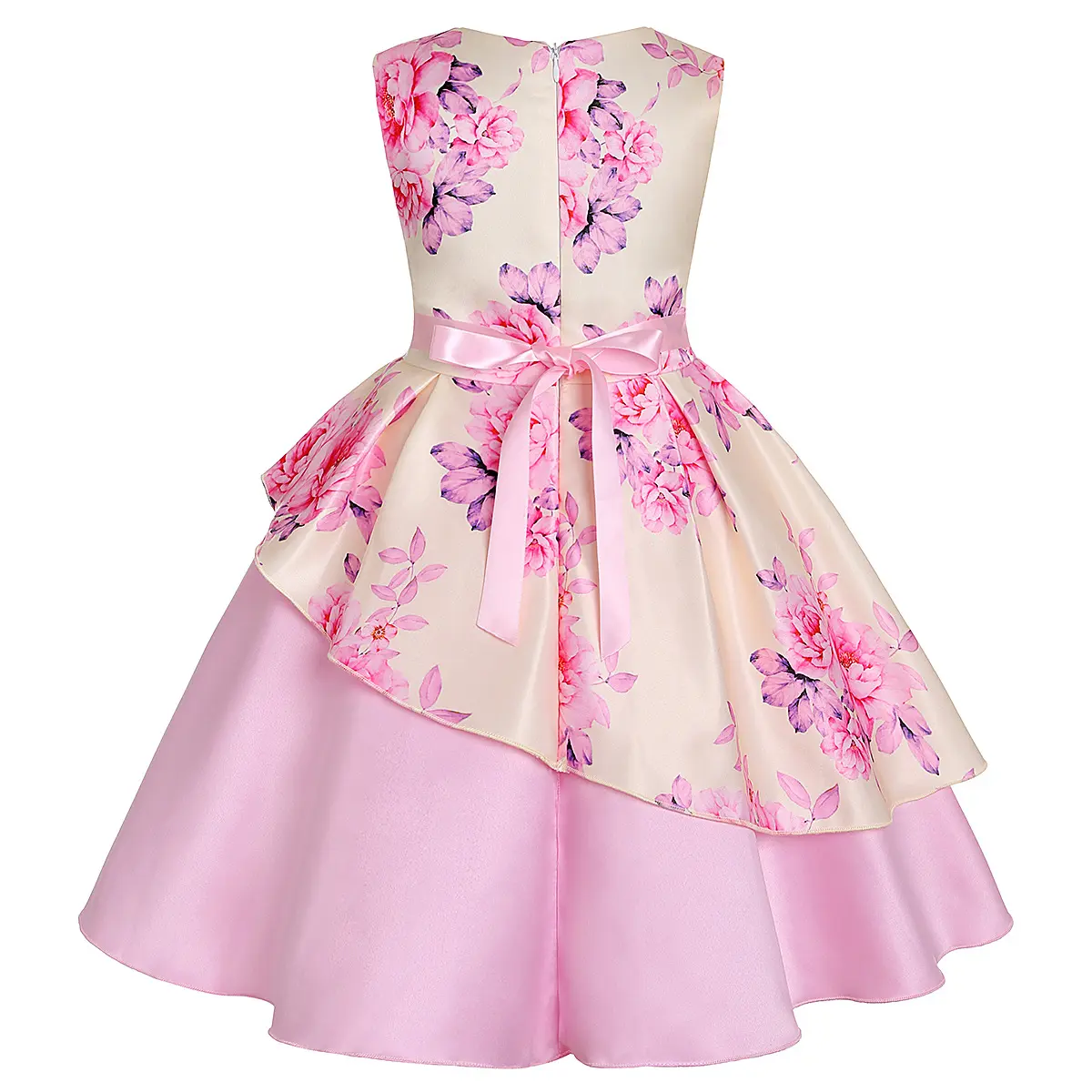 2021不規則な裾のプリントされた子供用ドレスを備えた高品質の新しい女の子の蝶結びドレス