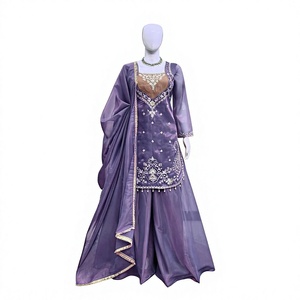 Ensemble de tissus Simmer avec broderie de fils et dentelle fantaisie, réversible, infroissable, séchage rapide, extensible, style classique, indien pakistanais - Product Image 1