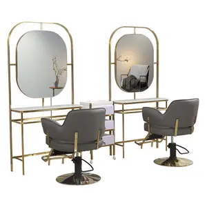 Stainless steel gilded hairdressing mirror stand hair salon special beauty makeup mirror