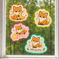 Autocollants personnalisés imperméables en PVC vinyle, renard kawaii, nuit étoilée, autocollant décoratif électrostatique pour fenêtre, imprimé UV