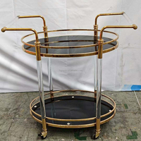 Chariot de service moderne à 2 niveaux en métal antique à 4 roues pour cuisine commerciale, salle à manger, vin, acrylique, hôtel, bar à domicile, chariot à boissons