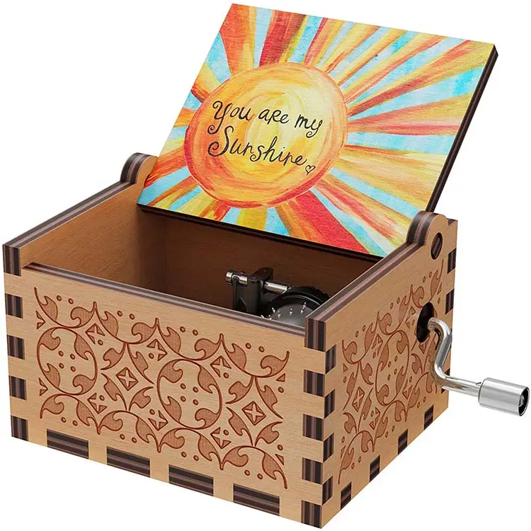 You Are My Sunshine ไม้เพลงกล่อง,เลเซอร์แกะสลัก Vintage ไม้ Sunshine Musical ของขวัญกล่องสำหรับวันเกิด
