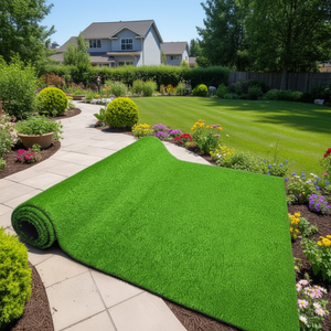 Tapis d'herbe artificielle 6 pieds x 10 pieds, hauteur de la tige 2 cm, support en caoutchouc, trous de drainage pour jardin, balcon, cour arrière - Product Image 2