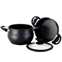 Pot à couscous 10L Vapeur Noir Aluminium Antiadhésif 2 Niveaux Couscoussier Pot à Couscous 26CM