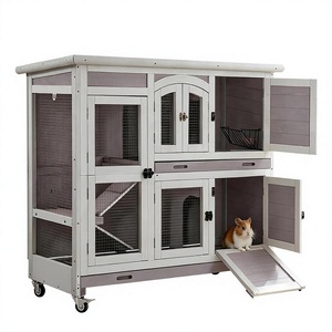 Cages à cochons d'Inde à deux niveaux, pour intérieur et extérieur, avec niche pour lapins, anti-rongeurs, ventilées, rampe, porte pliable, toit résistant aux intempéries, verrouillable - Product Image 1