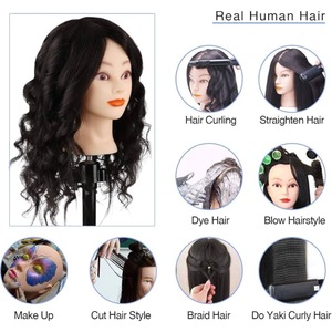 Maniquí <span class=keywords><strong>de</strong></span> Peluquería JINRUILI al por Mayor, Cabeza <span class=keywords><strong>de</strong></span> Entrenamiento con Cabello Humano <span class=keywords><strong>Natural</strong></span> Mixto y Hombros - Product Image 4