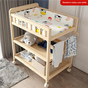 Table à langer mobile pour bébé, avec roulettes, rangement nordique, motif dessin animé, pour allaitement, bain, massage, toucher bébé et soin des couches - Product Image 3