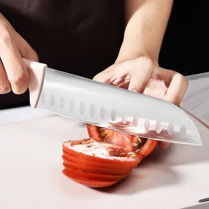 QXF diseño de patente personalizado colorido Acero inoxidable 6 piezas Juego de cuchillos de cocina con portacuchillos de plástico