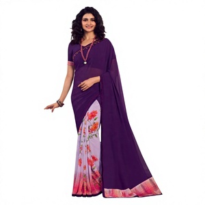High Designer Pakistani Indian Traditional Printed Half-Half Sari White Rangoli Lace Salwar Faux <b>Fur</b> Ethnic Modern Design - Product Image 1