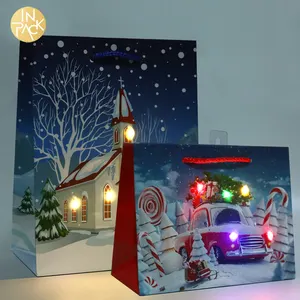 IN PACK Mewah Desain Baru Bebas Timbal Lampu LED Pesta Natal Hadiah Kemasan Kertas Hadiah Gag dengan Pegangan