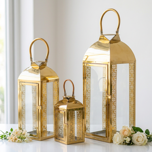 ผู้ผลิตเชิงเทียนโลหะชุบทองหรูหรา ดีไซน์โคมไฟสำหรับตกแต่งบ้านและโรงแรม - Product Image 1