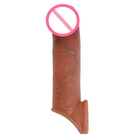 Funda extensora de pene de silicona líquida de doble capa gruesa y realista, condones reutilizables de gran tamaño para adultos