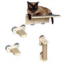 Ensemble de perchoirs pour chat pour fenêtre, rectangulaire classique 3-en-1, avec lit en tapis massif, marchepied, griffoir et hamac, à ventouses, cadre en bois de bouleau, durable