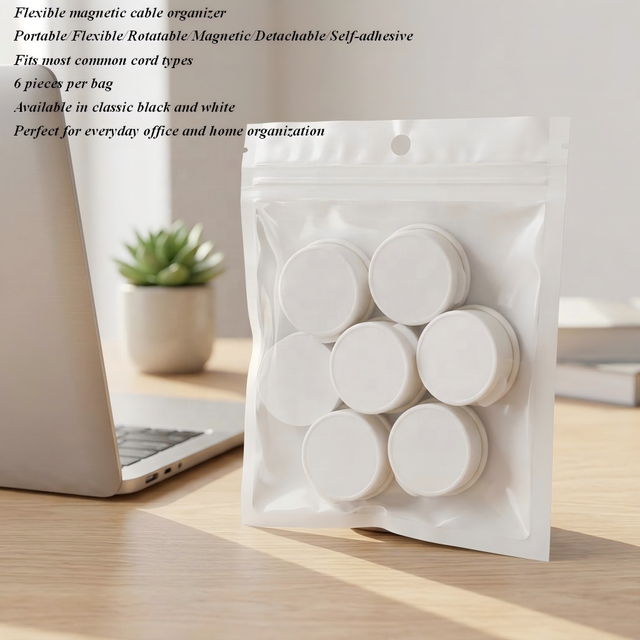 360 Rotatable Base Magnetic Detachable Portable Cable Organizer Black White 6 Pcs/Bag Universal Cord Holder for Kitchen Office