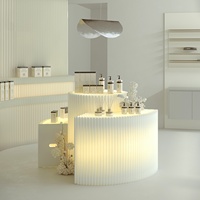 Exhibidor Luminoso de Papel Kraft Blanco H863 para Exhibir y Organizar Muestras de Bolsos y Cosméticos, Exhibidor Tipo Isla Luminoso