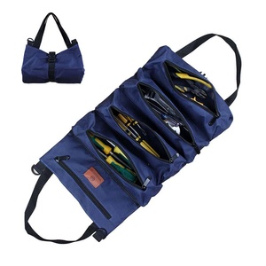 Canvas Tool Bag With 4 Zippered Pockets Foldable Portable Storage Simple Style Beige Color - Product Image 4