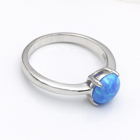 Bagues en argent sterling 925 bleu/blanc 7.0mm opale de feu solide bijoux fins pour filles