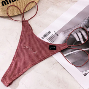 Sous-vêtements en coton naturel côtelé pour femmes élégantes-Conception imprimée avec bretelles fines pour un confort ultime <span class=keywords><strong>Culotte</strong></span> à dos en T - Product Image 5