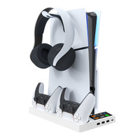 Support de refroidissement multifonctionnel, station de charge double pour manettes avec support de rangement pour casque pour console PS5 Slim/Pro