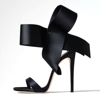 Sandales à talons ouverts pour femmes avec grand nœud, en satin, talon fin, chaussures de soirée