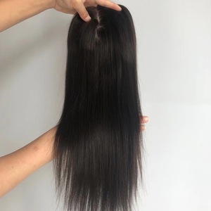 ร้อนขายกลางผ้าไหมฐาน100% เวอร์จินยุโรปมนุษย์ผมตรง150% ความหนาแน่น18นิ้วเครื่องทำฐาน <span class=keywords><strong>Topper</strong></span> สำหรับผู้หญิง - Product Image 3