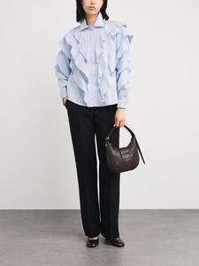 Chemise élégante pour femme, formelle, de bureau, printemps, plissée, à volants, patchwork, col rabattu, couleur unie, design élégant, chemisier ODM - Product Image 2