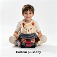 Jouet en peluche chat guerrier personnalisé en usine, jouets en peluche chaton sur mesure, jouet en peluche chat au design de dessin animé
