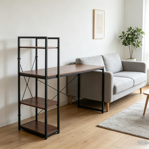 <span class=keywords><strong>Bureau</strong></span> d'ordinateur industriel avec étagères de <span class=keywords><strong>rangement</strong></span>, table d'écriture pour <span class=keywords><strong>bureau</strong></span> à domicile, structure en bois et métal - Product Image 5
