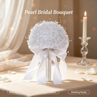 Bouquet de Mariée Artificiel de Luxe, Perles Blanches, Fleurs à Tenir à la Main, Léger et Réutilisable pour Fête, Décoration Intérieure, Saint-Valentin