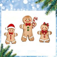 Décorations de Noël en bois de style ferme vintage pour table, figurines de bonhomme en pain d'épices et maison, pour plateau à étages, idéales pour les cadeaux de fêtes