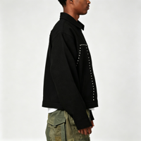 Maßgefertigte Nieten-Bestickte Acid-Wash Schwergewichts-Denim Reißverschluss-Oversize Streetwear Gothic Nieten Punk Herren Trucker-Jacke