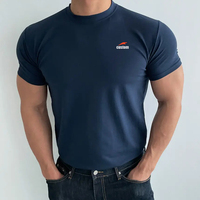 T-shirt pour homme, 95% coton, 5% élasthanne, col rond, vêtements de sport, athlétique, coupe ajustée, manches courtes