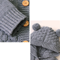 Pyjamas d'hiver pour bébés, vêtements à capuche pour enfants, combinaisons tricotées pour tout-petits, grenouillères pour nouveau-nés filles, barboteuses pour bébés garçons