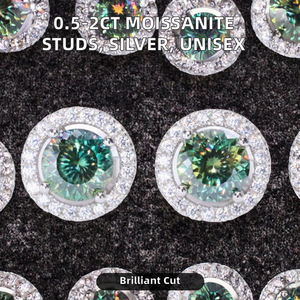 Pendientes de Plata de Ley 925 con Moissanita Redonda Brillante y Halo, Diseño Moderno para Mujer - Product Image 2