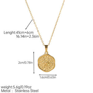 Classic Star <strong>Necklace</strong> for Women Irregular Shape with <strong>Coin</strong> Disc Compass Pendant Gold Plated Stainless Steel Textured <strong>Necklace</strong> - Product Image 6