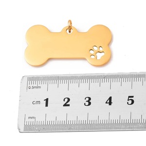 En gros, accessoires de bijouterie DIY en acier inoxydable 20x40mm : étiquette pour chien en forme d'os et pendentif patte de chien creuse, 2 couleurs - Product Image 5
