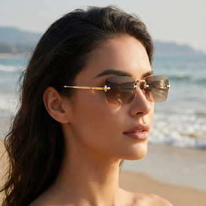 Lunettes de soleil unisexe sans monture à branches métalliques, verres PC UV400, monture noire fine, nouveau style 2025, tendance européenne et américaine, protection solaire - Product Image 5