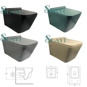 2020 новый дизайн керамический квадратный без оправы матовый серый зеленый цвет «хаки», черный цвет, туалет с креплением к стене