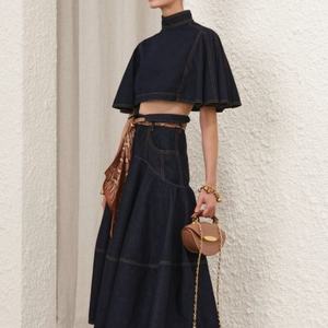 Ensembles en jean OEM pour femmes : Haut court à col montant et jupe taille haute – Tenue décontractée - Product Image 2