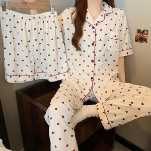 <span class=keywords><strong>Pigiama</strong></span> Minimalista Casual da <span class=keywords><strong>Donna</strong></span> - Nuovo Set Primaverile e Autunnale a Tre Pezzi <span class=keywords><strong>con</strong></span> Maniche Corte, Cuore Rosso, Loungewear di Alta Qualità per Casa - Product Image 2