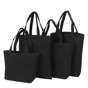 Sac fourre-tout en toile de coton noir réutilisable, écologique, pliable, à bandoulière, pour le marché - Product Image 1