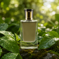 Flacon de parfum vide de luxe en verre transparent épais à fond rectangulaire carré de 50 ml avec bouchons