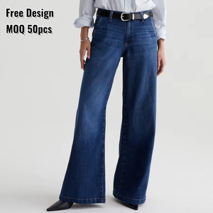 <span class=keywords><strong>Jeans</strong></span> Palazzo da <span class=keywords><strong>Donna</strong></span> a Vita Bassa in Denim Elasticizzato da 10 oz, Traspiranti ed Ecologici, Gamba Super Larga, Indaco Sbiadito, Morbidi - Vendita all'Ingrosso - Product Image 1