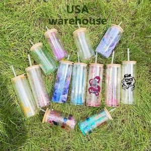 Snow Globe Glitter Tumbler Soda Beer Coffee <b>Double</b> <b>Wall</b> Sublimation Glass Transparent 20Oz Cup - Product Image 1