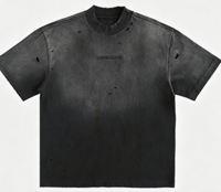T-shirt pour homme en coton 100% lourd, imprimé Kornit personnalisé, écologique, séchage rapide, effet vintage, délavé au soleil, déchiré, rouge diable
