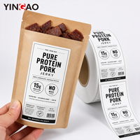 Étiquettes personnalisées autocollantes en vinyle de qualité alimentaire pour emballage de viande séchée, rouleau auto-adhésif imperméable pour sceller les collations de viande