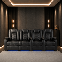 Canapé inclinable quatre places pour home cinéma, extensible, en cuir véritable, avec mousse à mémoire de forme, éclairage d'ambiance, table-bac, inclinable électrique pour le jeu