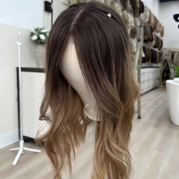 Topper de Cabello Europeo 100% con Cutículas Alineadas, Rubio Beige Ombre/Balayage, Ultrafino, con Encaje Frontal HD Suizo, para Mujeres con Pérdida de Cabello