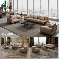Ensemble de canapés de bureau exécutif moderne, de luxe léger, écologique et durable, en cuir véritable beige, canapé sectionnel avec éponge haute densité pour