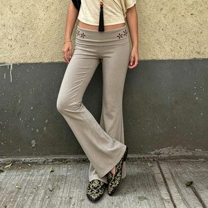 European American Y2K Low Rise Flared <b>Pants</b> Floral Cut Out Slim Fit Women <b>Pants</b> Trendy <b>pants</b> - Product Image 2